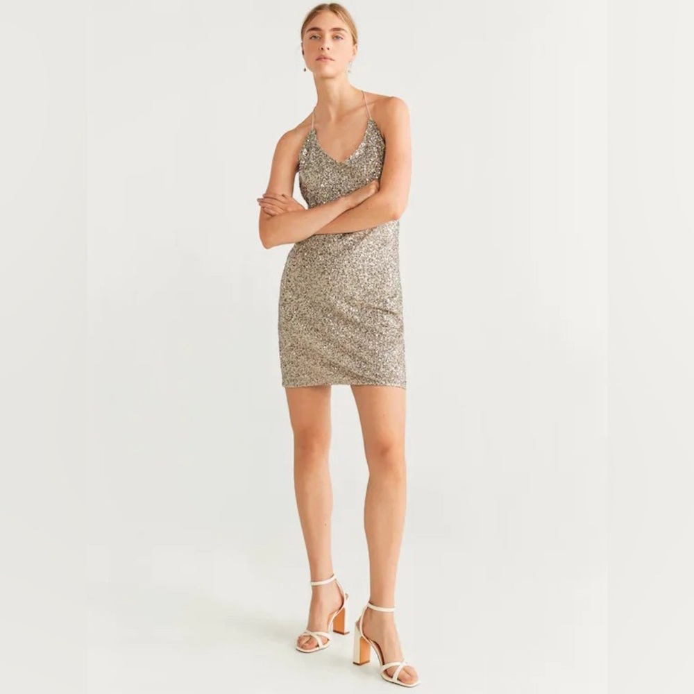 NWT MANGO SILVER SEQUIN DRESS
